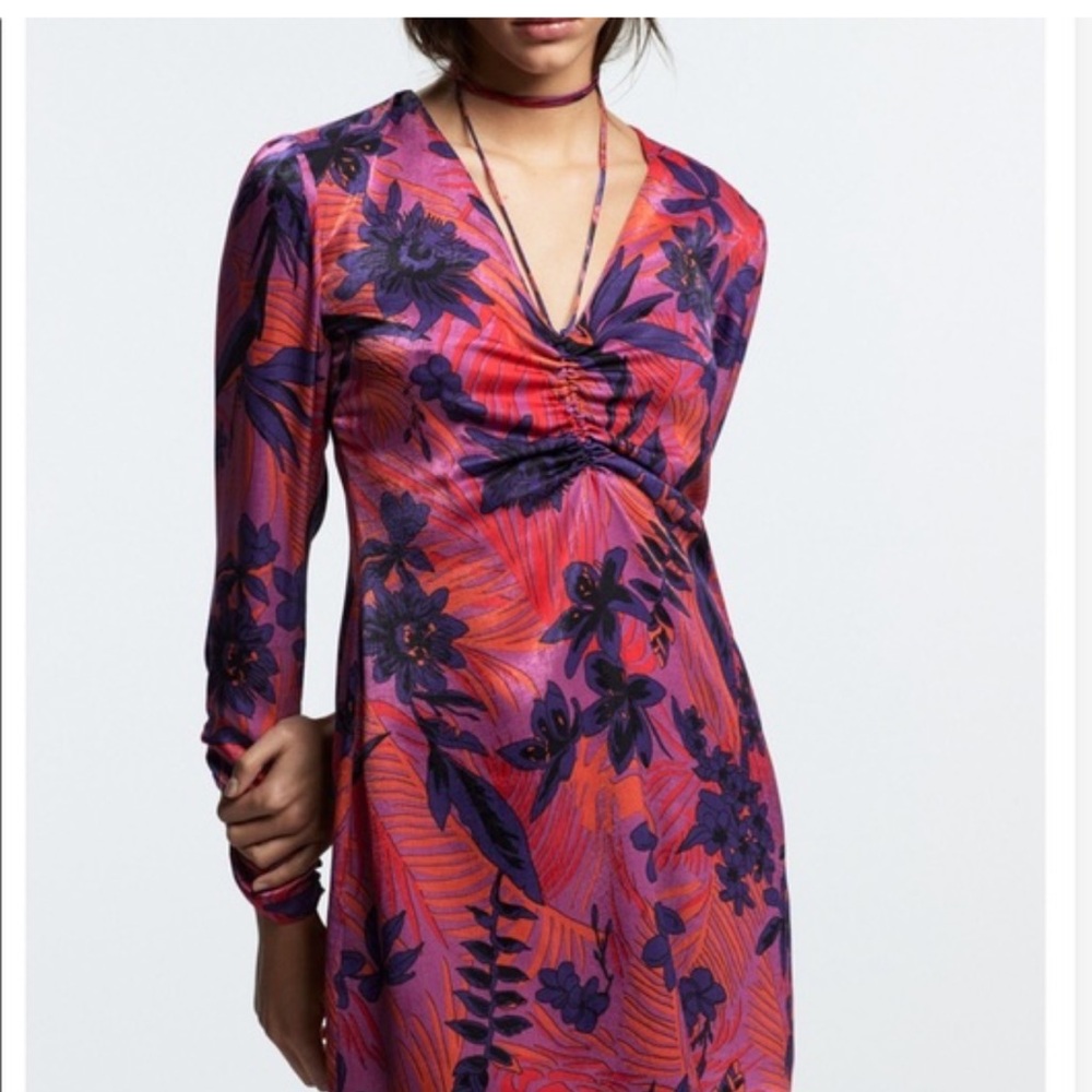 NWT tropical print Zara Long sleeve midi dress